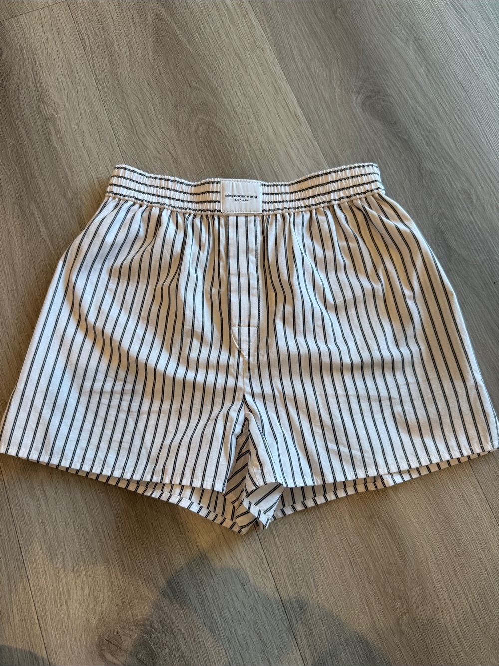 Alexander Wang White Women's Striped Boxer Shorts with Black Pinstripes